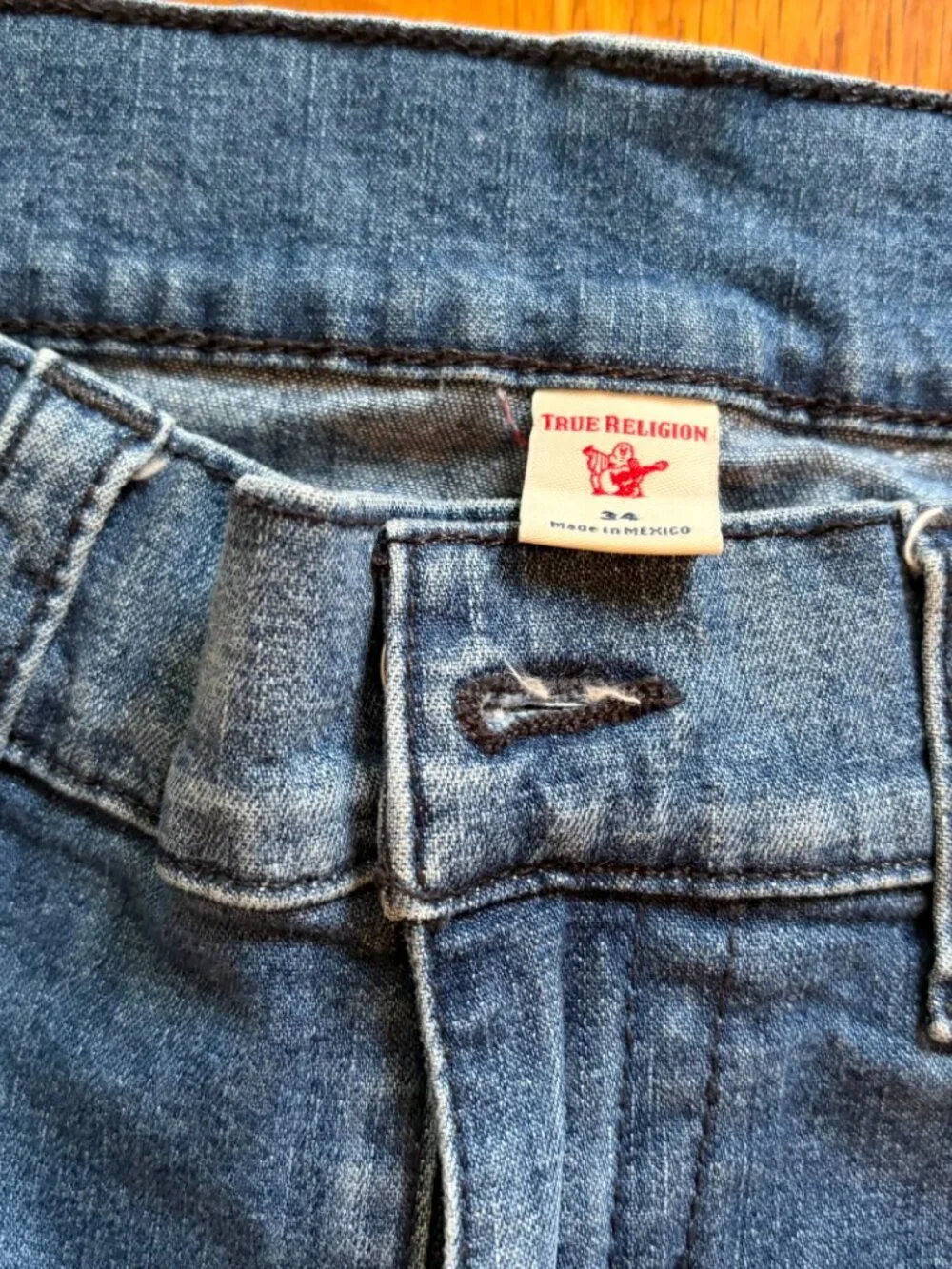 True Religion Ricky Relaxed Straight Jeans Men's W34 L35 Blue Denim Zip Fly